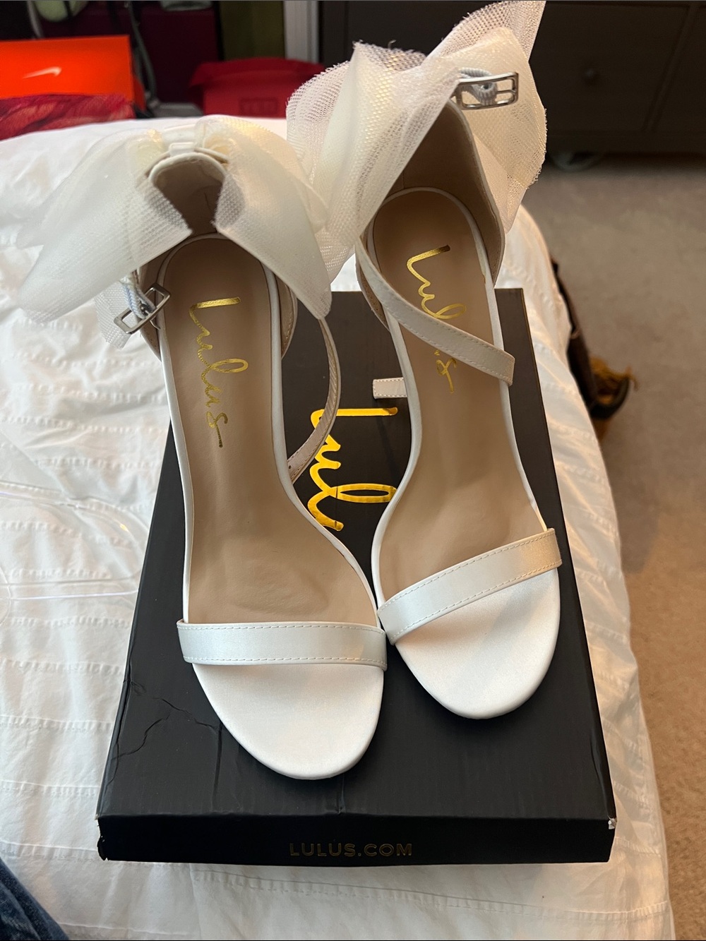 Lulu's Ayanna Satin Heels in Ivory